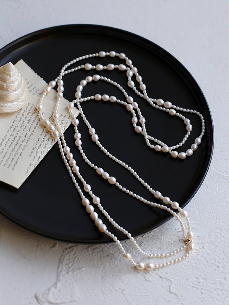 Extra Long Pearl Necklace with Large and Small Pearls - Elegant Layered Statement Jewelry for Weddings, Parties, and Special Occasions