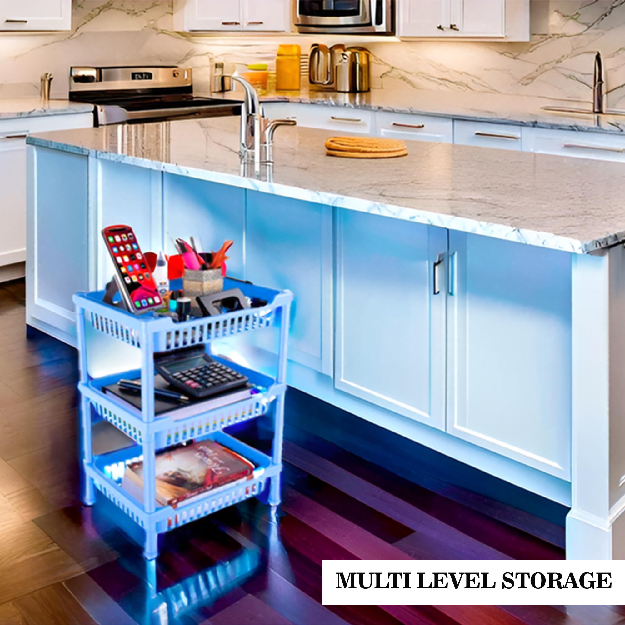 3-Tier Stackable Kitchen Cart with Dish Rack - Multipurpose Plastic Storage Organizer for Fruits, Vegetables, Food, Snacks, Bottles & Toys | Space-Saving Shelf for Pantry, Bathroom, Laundry Room & Dorm Organization