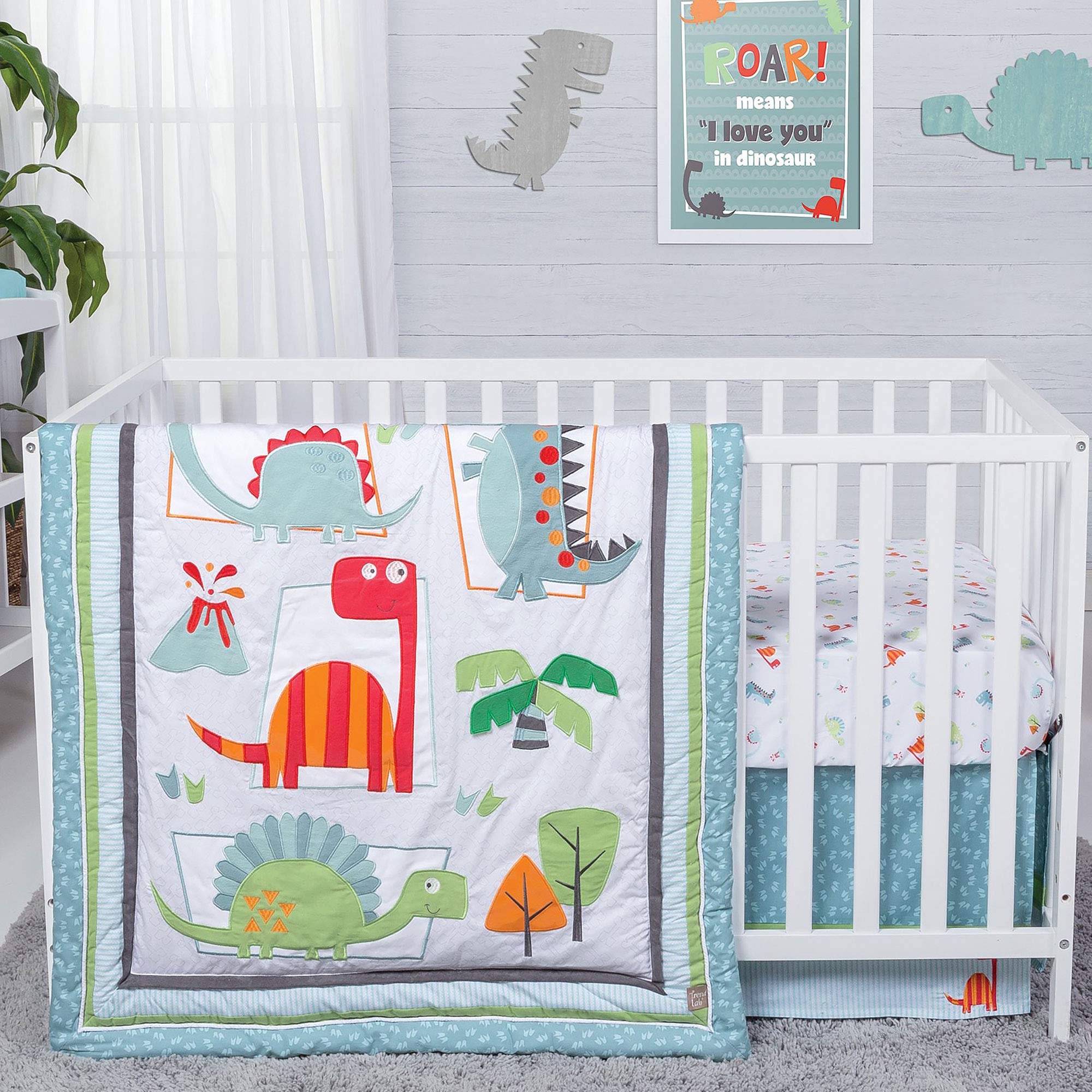 Dinosaur Roar Prehistoric Animals 5-Piece Baby Crib Bedding Set - Soft & Safe Nursery Decor for Boys & Girls | Perfect for Themed Nurseries, Baby Showers & Birthday Gifts