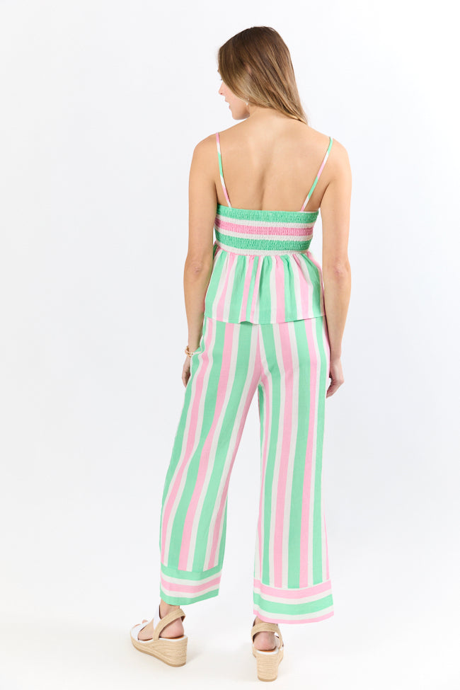Pink and Green Striped Two Piece Set - Women's Matching Bikini Swimwear for Beach Vacation & Pool Party | Boardwalk Prep