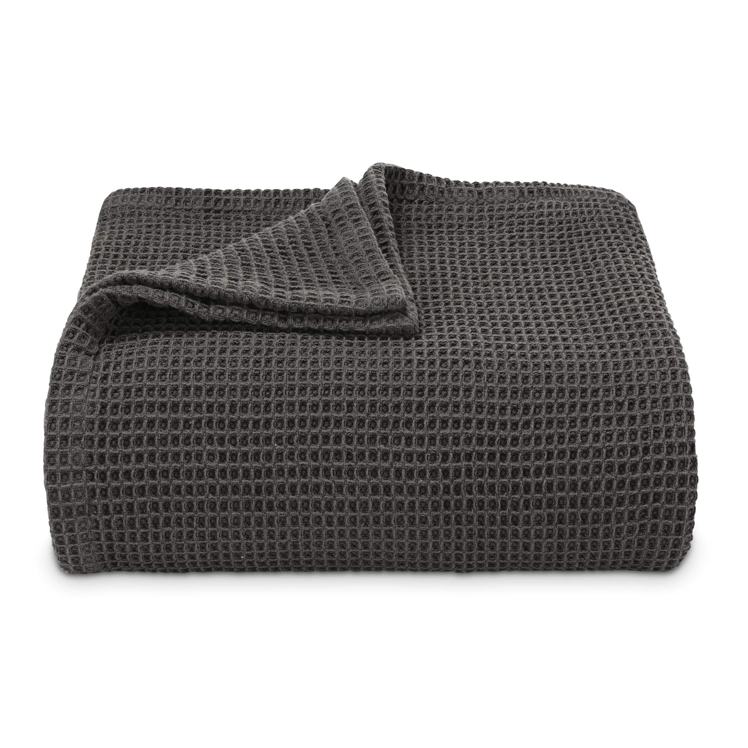Vera Wang King Size Luxury Cotton Waffle Weave Blanket - Ultra Soft & Breathable Bedding for Cozy Nights (Charcoal Grey) - Perfect for Master Bedroom, Guest Room, and Cold Weather Comfort