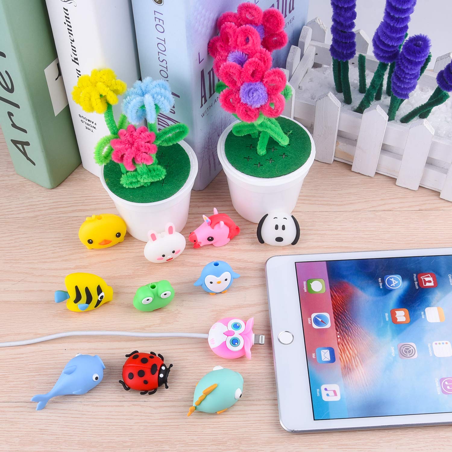 TUPARKA 18pcs USB Lightning Cable Protector - Cute Fish Animal Design Charging Cable Saver for iPhone, Android Phones - Durable Plastic Phone Accessory to Protect USB Charger from Damage | Perfect for Home, Office, Travel & Daily Use