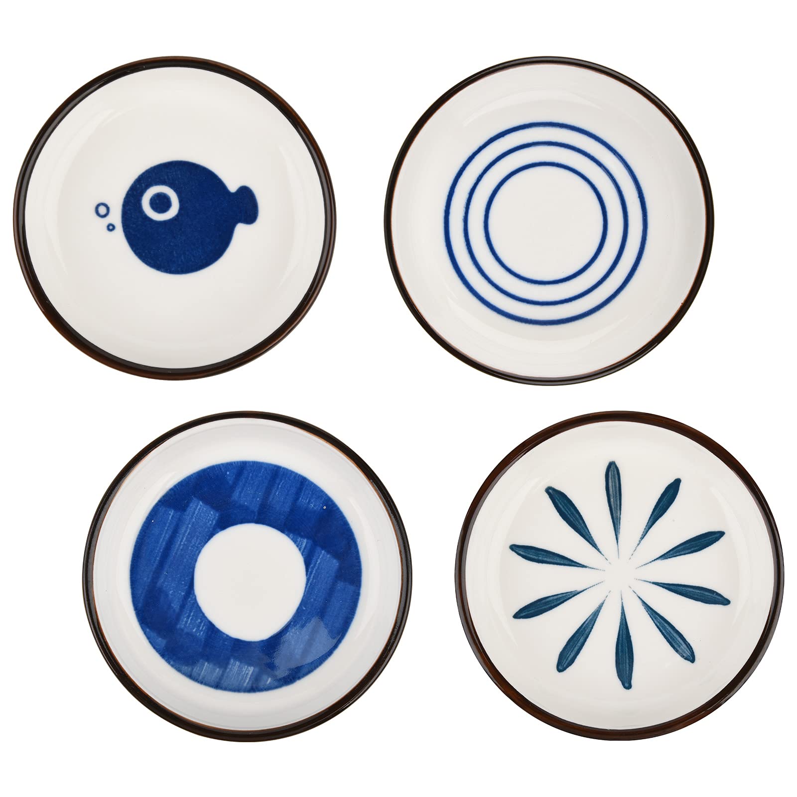 Beautyflier 4-Piece Modern Ceramic Sauce Bowls with Leaf Design - Round Small Serving Dishes for Soy Sauce, Condiments & Dips - Assorted Colors - Hand Wash Only - Perfect for Sushi, Appetizers & Home Decor
