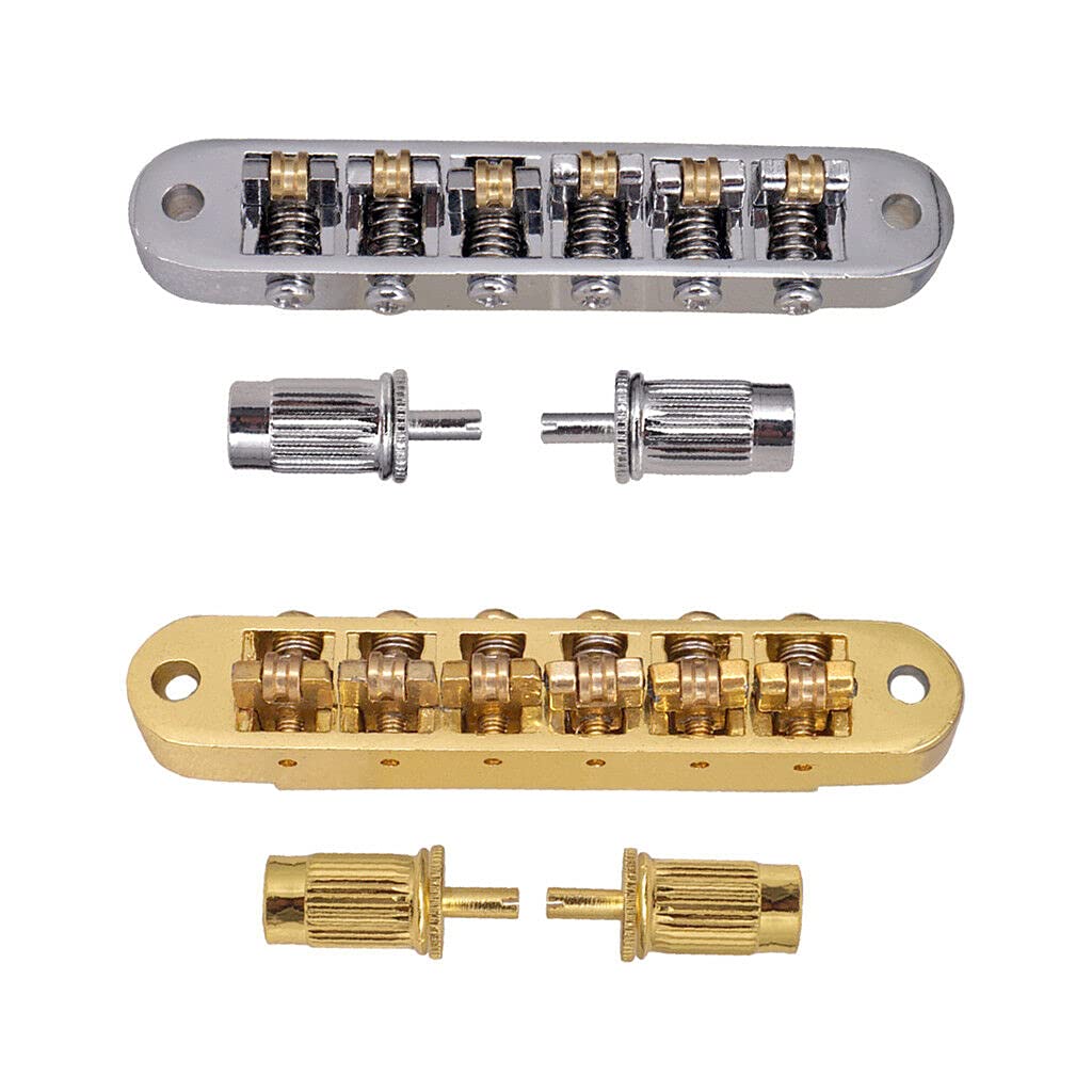 6 String Roller Saddle Bridge Tailpiece for LP Electric Guitar - Silver Guitar Parts | Perfect for Guitar Upgrades & Repairs | Ideal for Musicians & DIY Enthusiasts