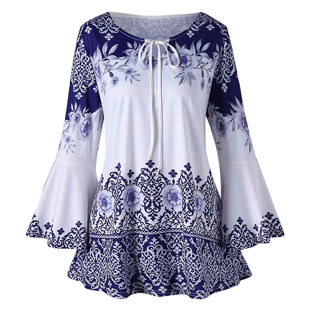 LINKIOM Women's Plus Size Printed Flare Sleeve Keyhole Blouse Tops - Stylish Casual & Party Wear for Curvy Women | Perfect for Date Night, Office & Summer Outfits
