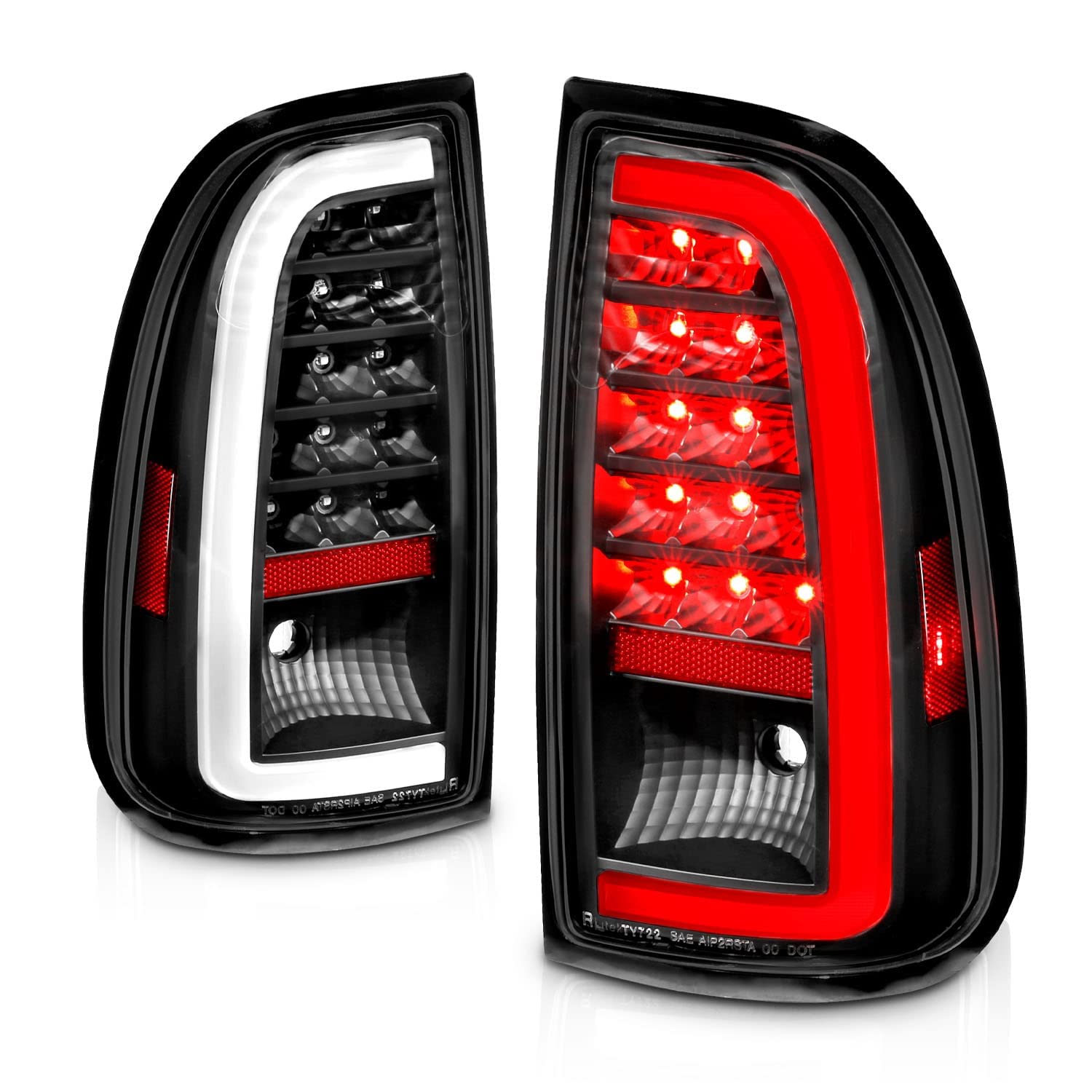 AmeriLite LED Brake Tail Lights for 2000-2006 Toyota Tundra Standard Access Cab - C-Type Black Replacement Light Pair (Driver & Passenger Side) | Durable, Bright & Weatherproof for Night Driving & Enhanced Safety