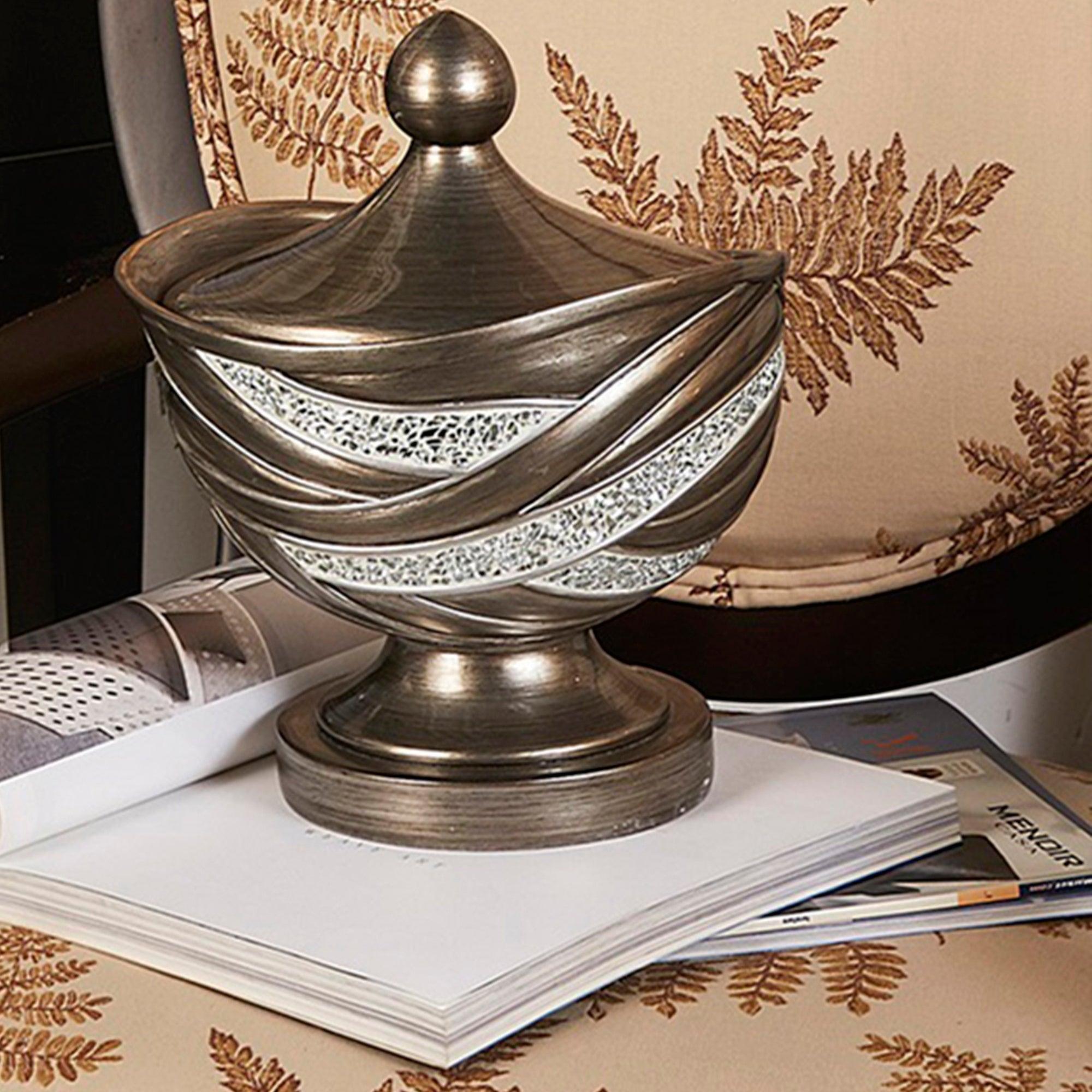 10.5 Inch Tall Polyresin Decorative Jewelry Box with Silver Swirl Pattern - Baroque Style Jewelry Storage Organizer for Necklaces, Rings & Earrings - Perfect for Vanity, Dresser or Gift Giving