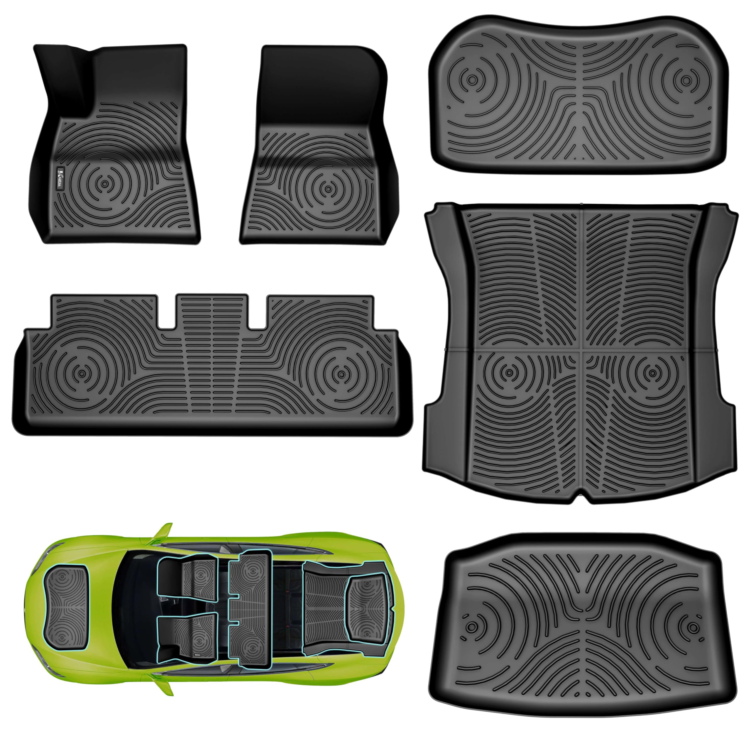 Premium 6PCS All-Weather TPE Floor Mats for Tesla Model 3 (2021-2023) - Front & Rear Seat Covers with Frunk, Sub-Trunk & Cargo Liners - Perfect for Daily Commute, Road Trips & Winter Protection