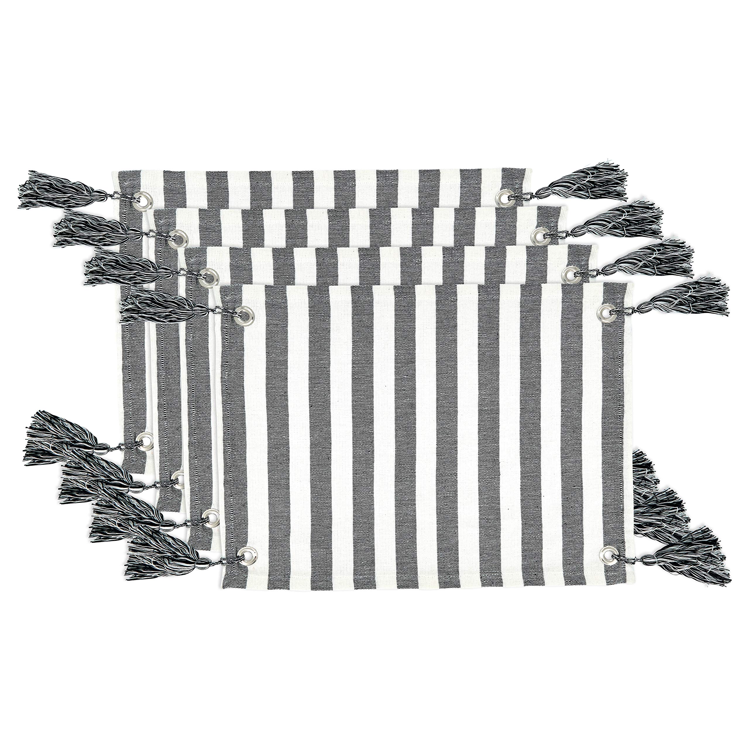 Striped Tassel Table Placemats Set of 4 - Cotton Woven Table Decor for Dining Room, Kitchen, and Party Settings - Perfect for Thanksgiving, Christmas, and Everyday Use
