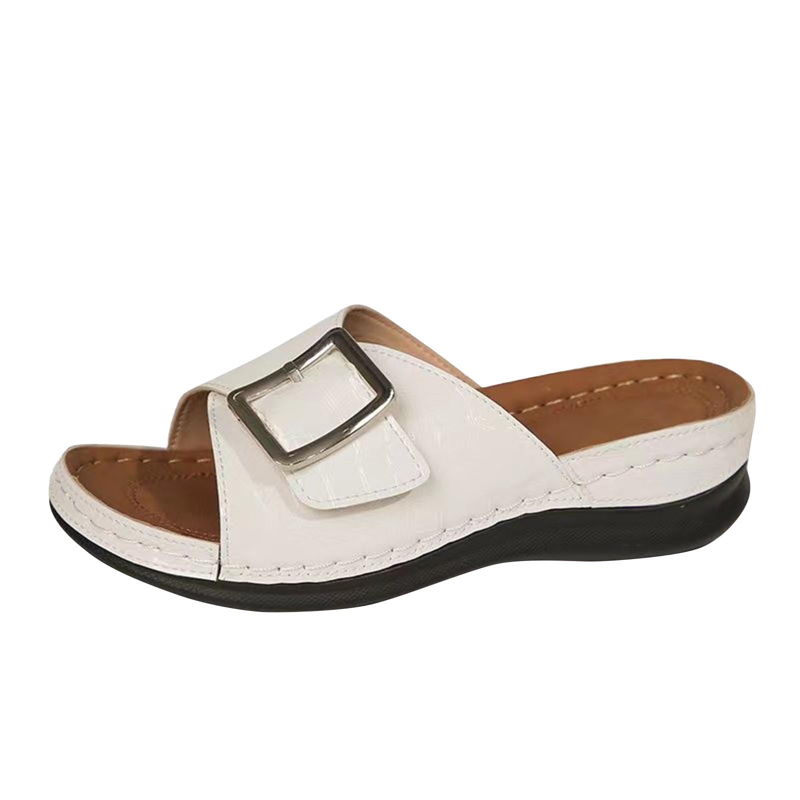 Oelaio Women's Summer Sandals - Clearance Sale on Large Size Wedge Heel Fish Mouth Solid Color Sandals (White, Size 6.5) | Perfect for Beach Vacations, Pool Parties & Summer Outings