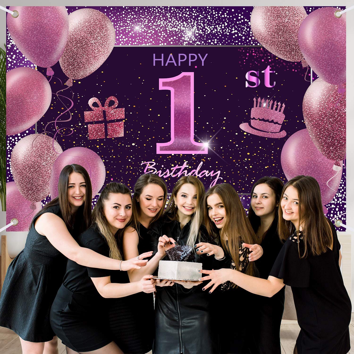 IMISI Pink Happy Birthday Banner & Backdrop - 1st Birthday Decorations for Girls, Women's Party Supplies | Perfect for Baby Showers, Birthday Parties & Photo Booths