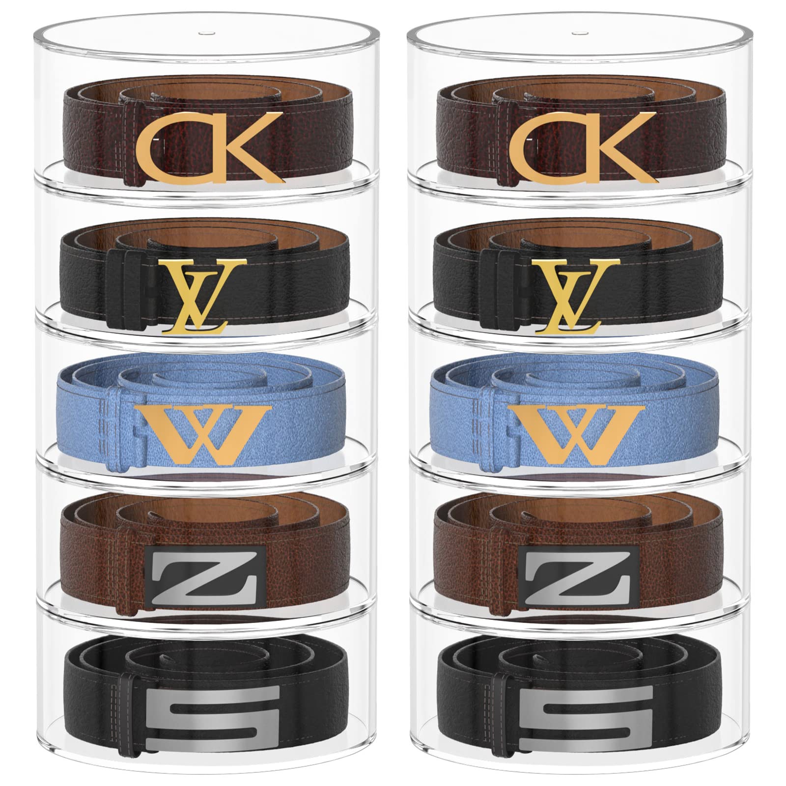 Carmanon 10-Layer Acrylic Belt Organizer for Closet - Clear Belt Storage Holder for Men, Watches, Jewelry, Bracelets & Rings - Perfect for Bedroom, Closet & Travel Organization