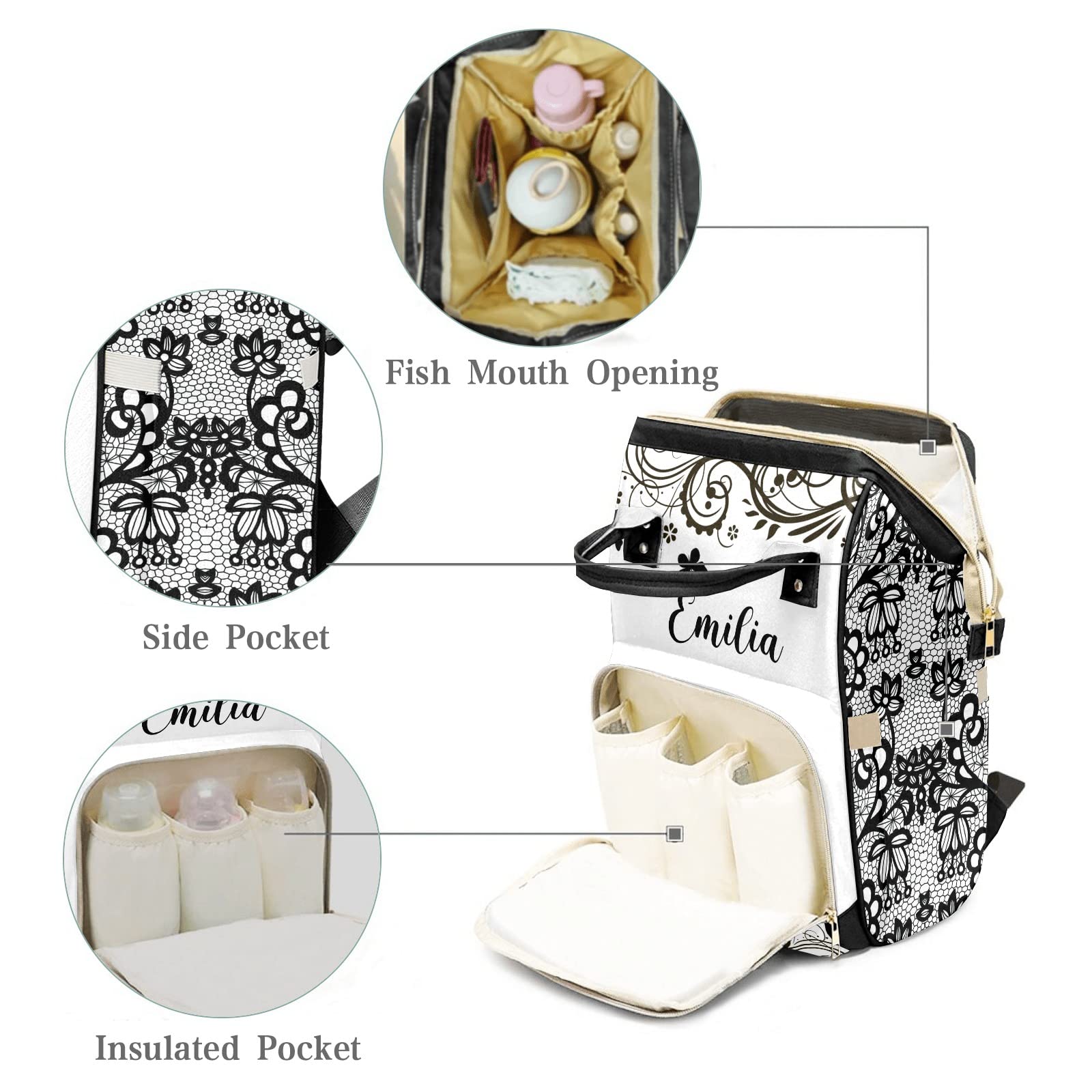 Custom Diaper Bag Backpack Tote for Baby Shower Gift - Personalized Butterfly Black Diaper Bag for Moms, Perfect for Travel, Outings & Daily Use