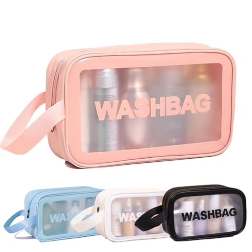 SHOPPOFOBIX Waterproof Makeup Bag - Clear PVC Cosmetic Organizer with Zipper, Travel Toiletry Pouch for Women & Men - Perfect for Travel, Gym, Beach & Daily Use (Pink)