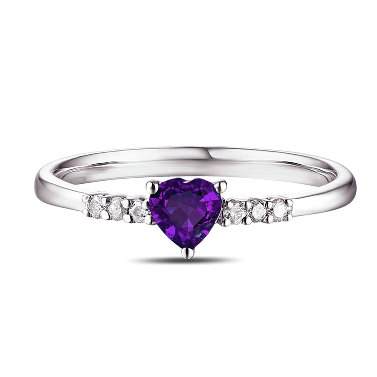 Elegant Aienid Sterling Silver Rings for Women - Heart Shaped Amethyst & Cubic Zirconia Engagement Ring | Perfect for Valentine's Day, Anniversary Gifts & Romantic Proposals