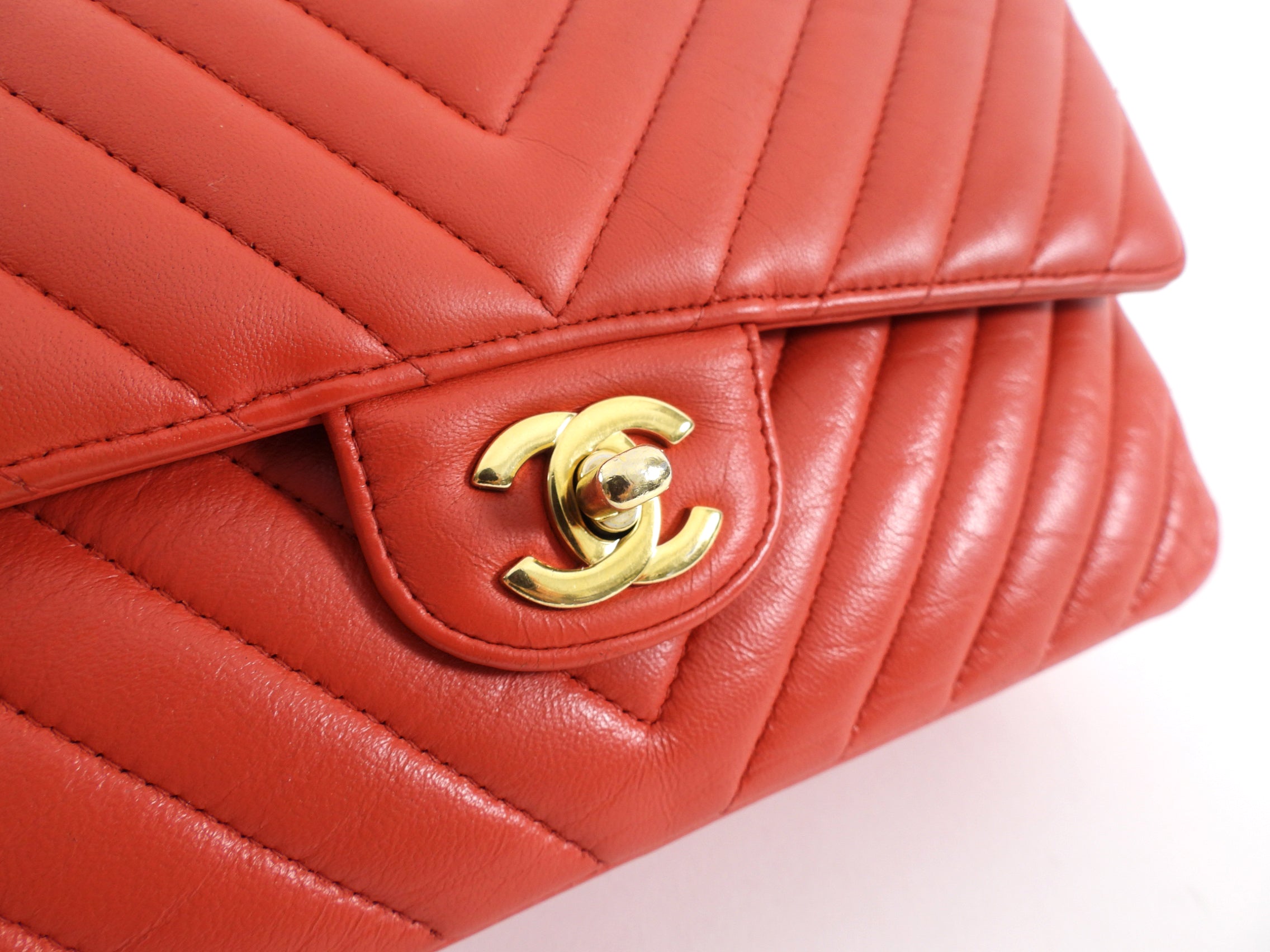Chanel Red Chevron Quilted Leather Medium Double Classic Flap Bag - Luxury Designer Handbag for Women, Perfect for Parties, Dating & Special Occasions