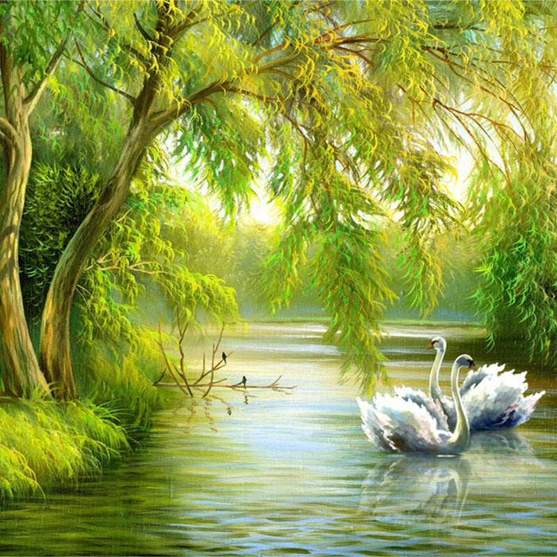 Beautiful Swans in Lake Wallpaper - High-Quality Peel & Stick Wall Mural for Bedroom, Living Room, Nursery | Easy to Install & Removable
