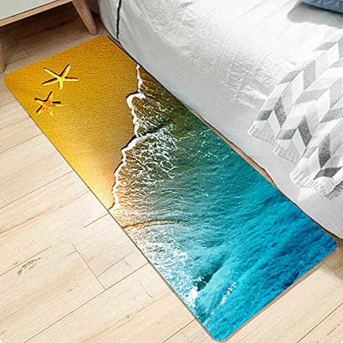 Non-Slip Bath Rugs - Super Absorbent Sponge Foam Bathroom Mat with 3D Starfish Print, Soft Flannel Backing for Safety - Perfect for Bathroom, Laundry Room & Kitchen - Beach Themed Decor for Coastal Homes