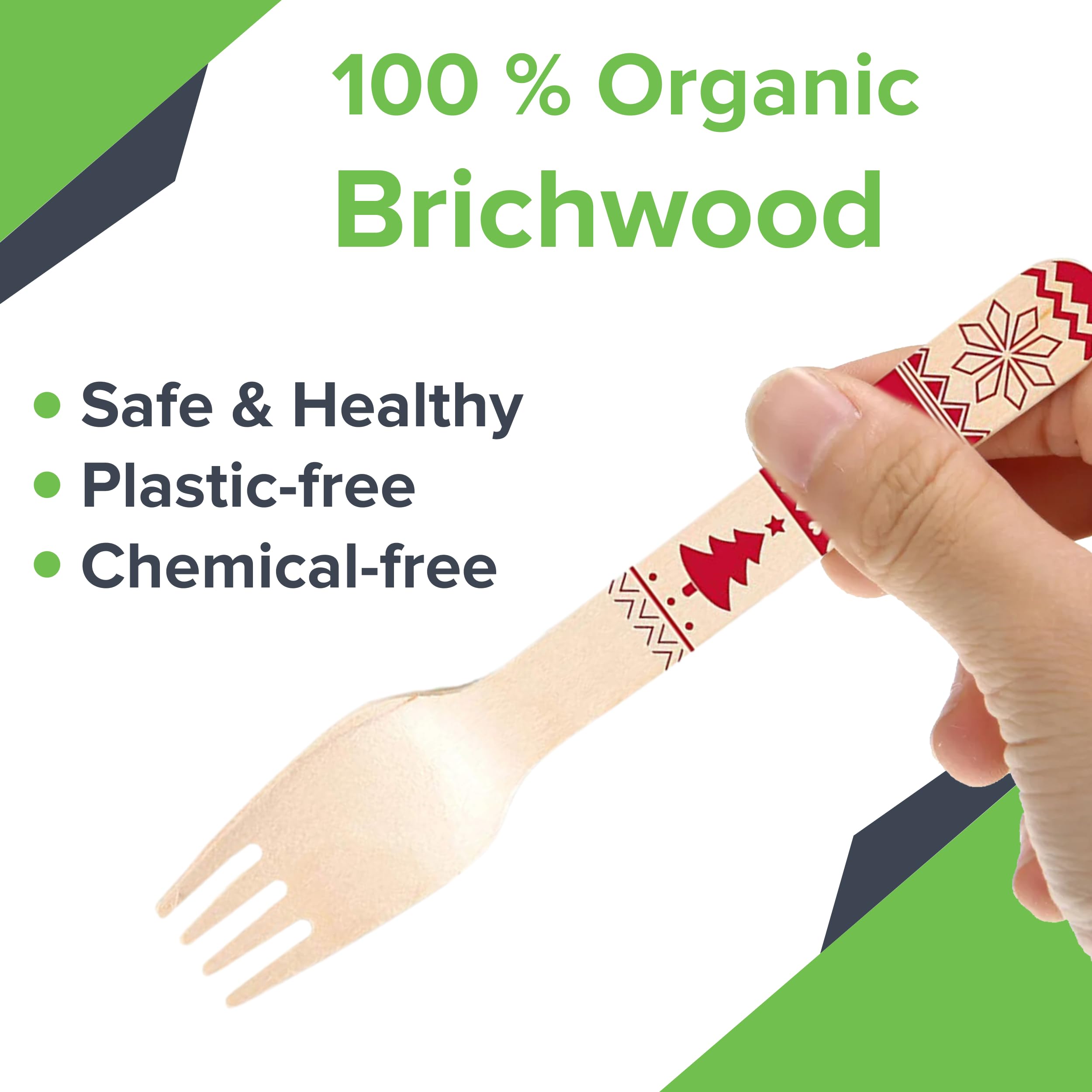 48-Pack Christmas Wooden Forks - 24 Red & 24 Green Holiday Disposable Cutlery for Parties, Picnics & Festive Gatherings