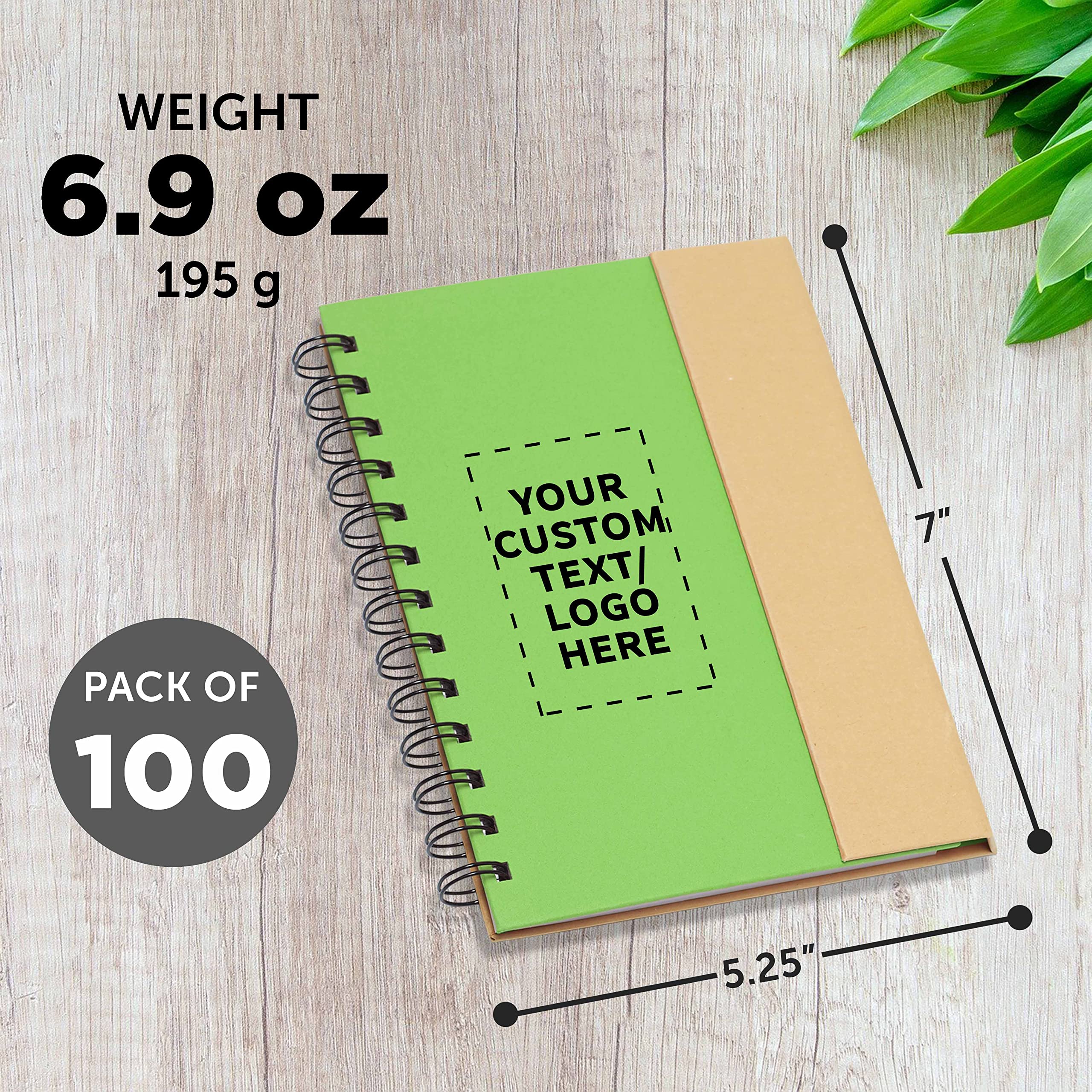 Eco-Friendly Custom Spiral Notebooks with Pens - 100-Pack Bulk Personalized Notebook Set for School, Office & Home Use - Green & Sustainable Writing Supplies - Ideal for Students, Professionals & Eco-Conscious Users