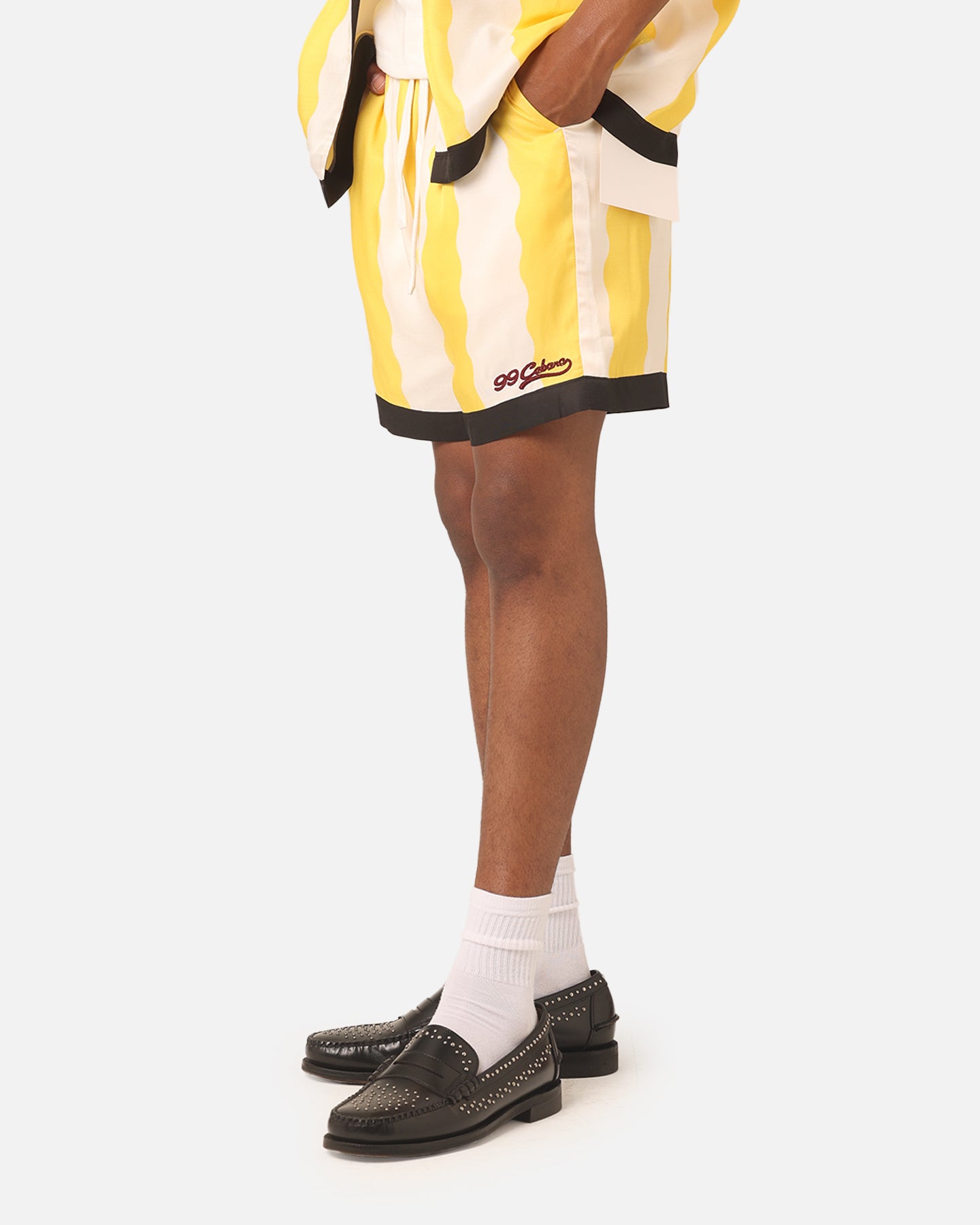 99 Cabana Bowling Shorts for Men - Comfortable Yellow/Off White Casual Shorts for Summer, Beach, and Outdoor Activities