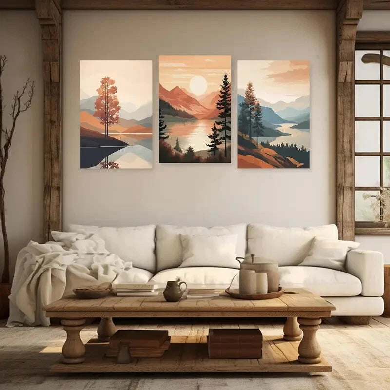 3-Piece Minimalist Bohemian Metal Wall Art Prints - Ready to Hang Modern Home Decor for Living Room, Bedroom & Office
