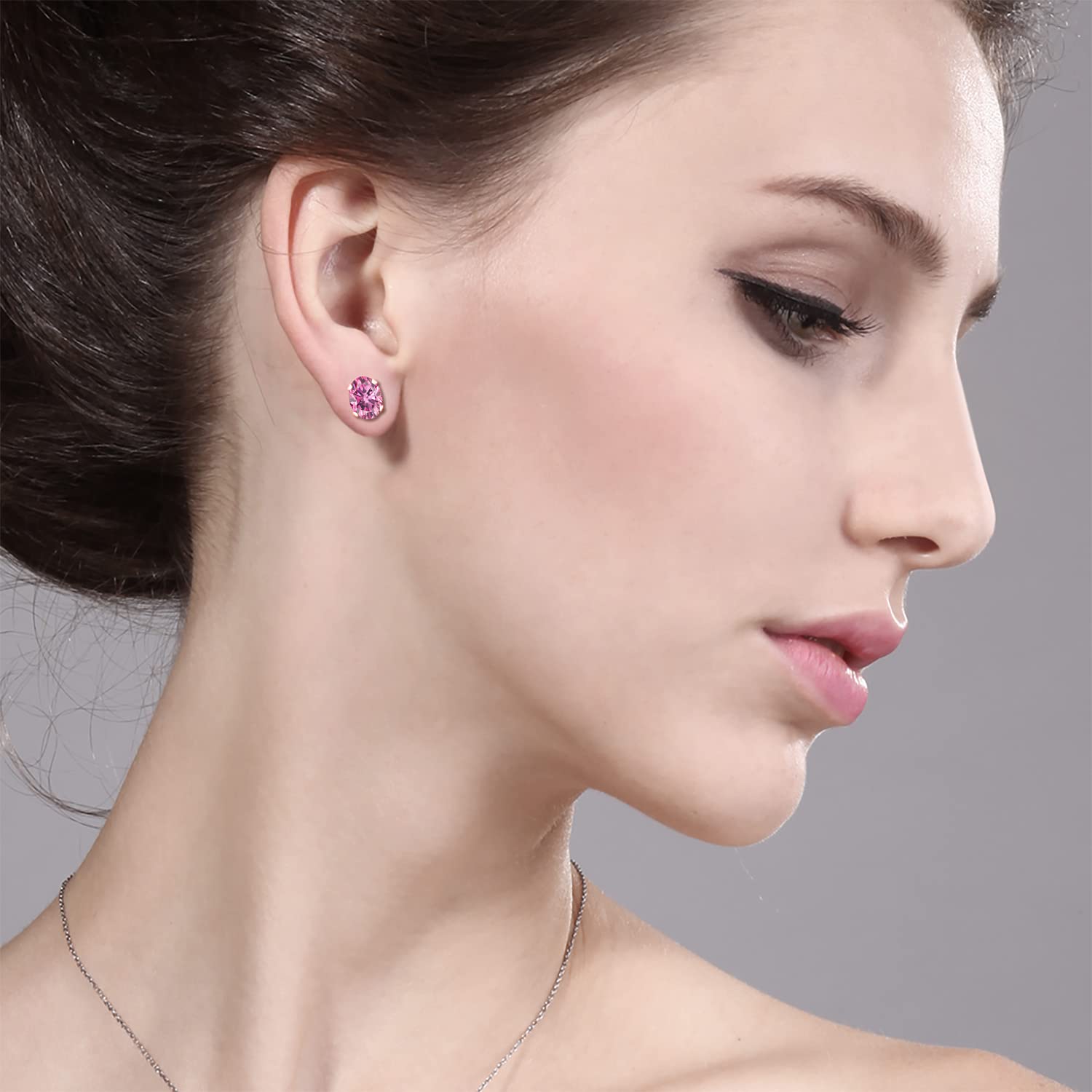 18K Rose Gold Plated Silver Stud Earrings with Pink Oval Moissanite (2.76 CTTW) - Unisex Jewelry for Women & Men | Perfect for Weddings, Anniversaries & Everyday Wear