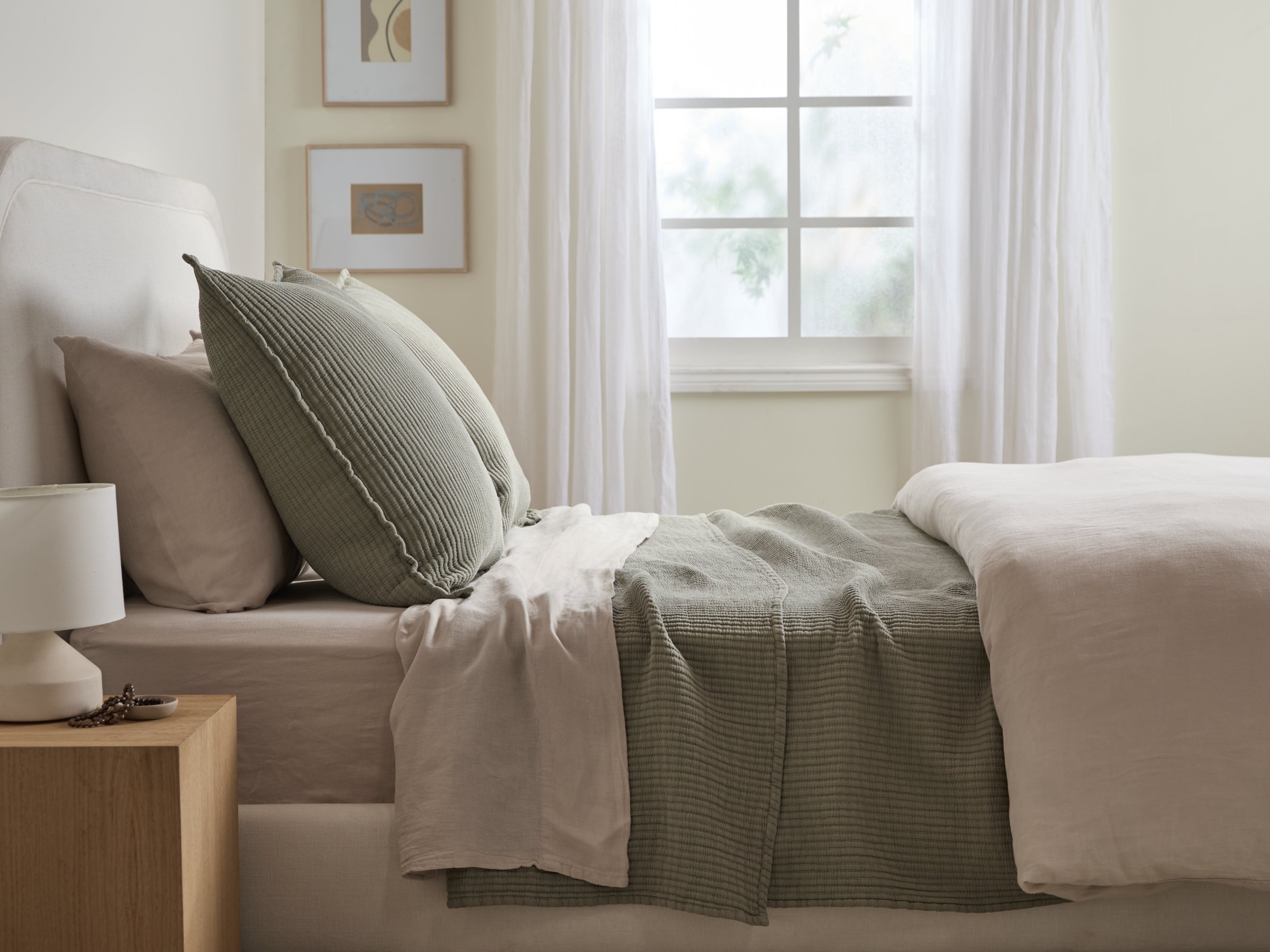 Luxury Matelasse Euro Sham Pillow Cover - Moss Green Quilted Bedding Decor for Master Bedroom & Guest Room