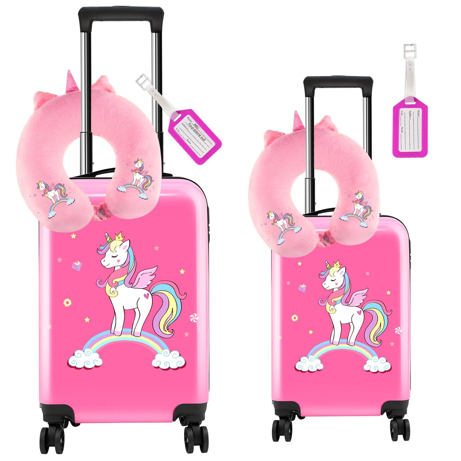 Sanwuta 6-Piece Kids Luggage Set - Pink Unicorn Rolling Suitcases for Girls (18