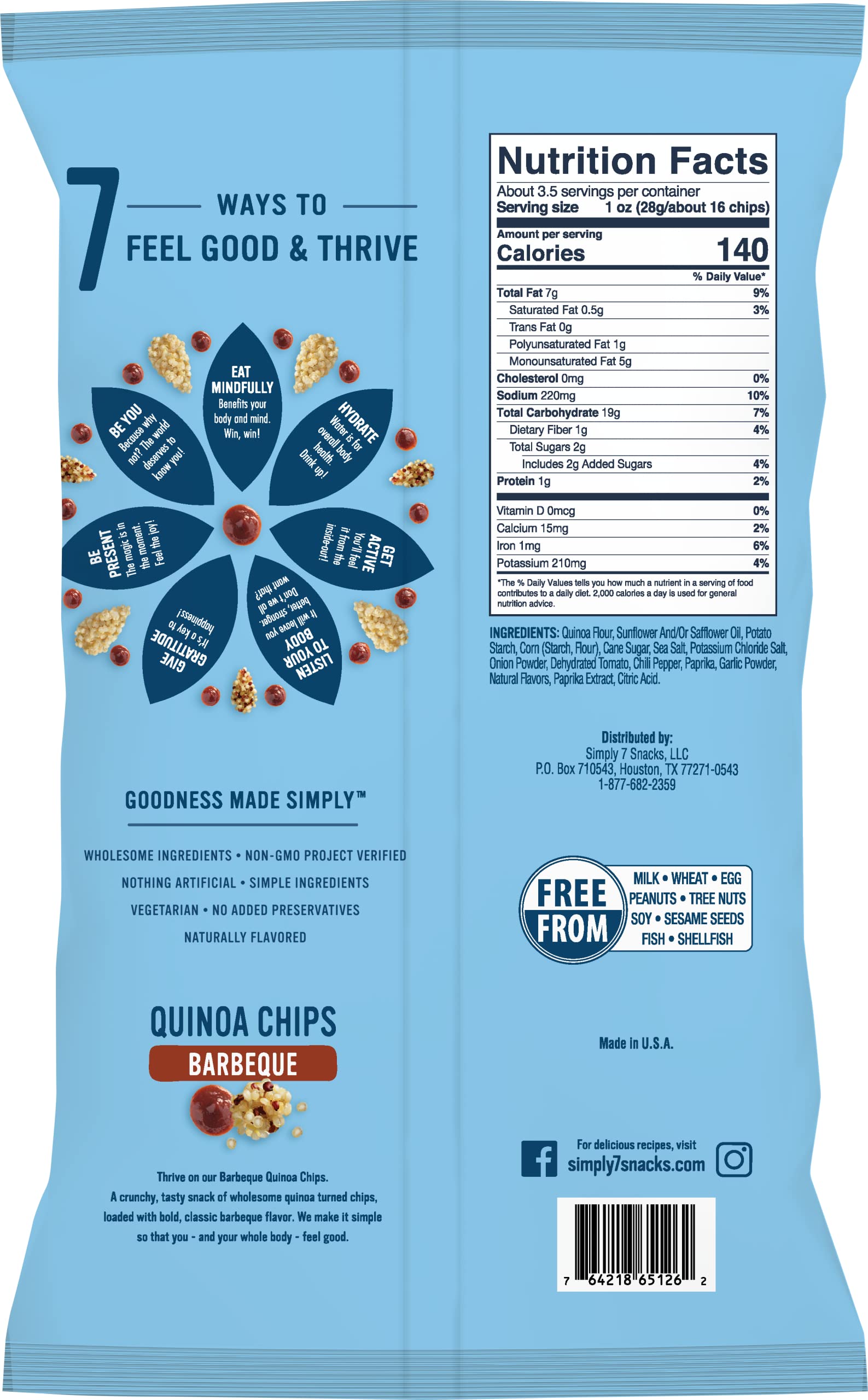 Simply 7 BBQ Flavored Quinoa Chips - Gluten Free, Non-GMO, Vegan Snacks - 3.5oz (8 Pack) - Perfect for Parties, Picnics & Healthy On-the-Go Snacking
