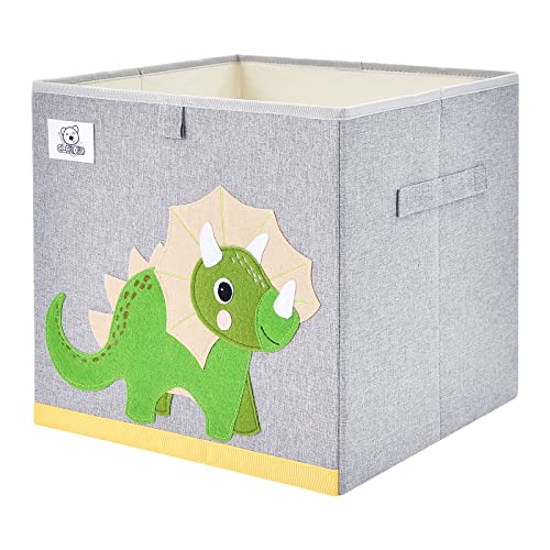 Foldable Fabric Storage Bins for Kids - Triceratops Animal Cube Toy Organizer Box (13 Inch) | Nursery, Playroom & Kids Room Organization Solution