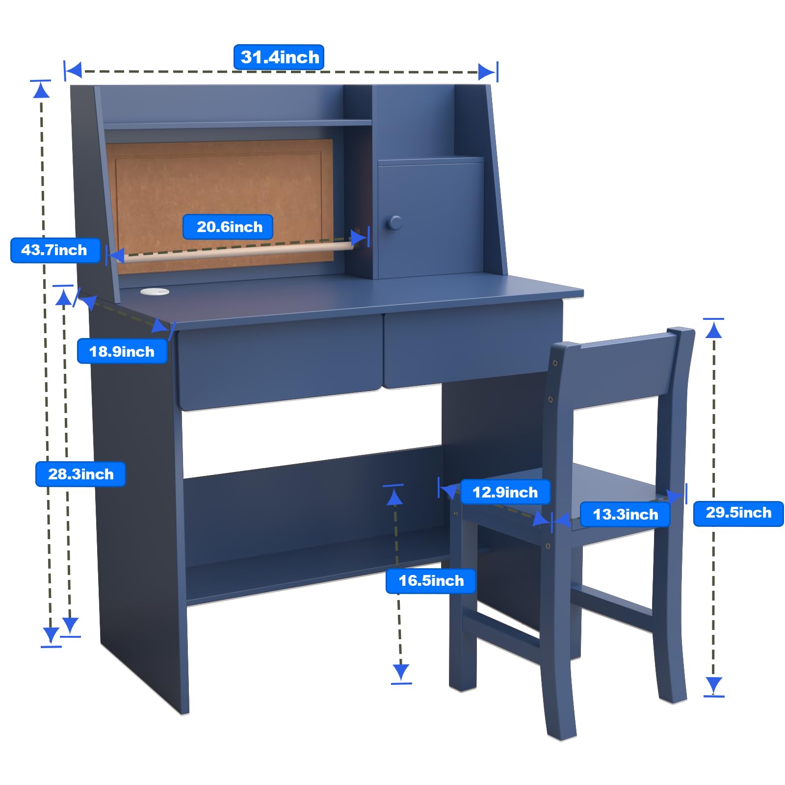 **Blue Kids Drawing Desk with Wooden Tabletop & Paper Roll Dispenser - Study Table with Drawers & Storage Shelf - Desk & Chair Set for Ages 5-12 - Perfect for Art, Homework & Creative Play**