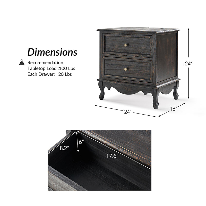 Galatea 24 Inch Tall 2-Drawer Nightstand Chest - Modern Bedside Table with Optional Styles for Bedroom, Living Room, or Office Storage