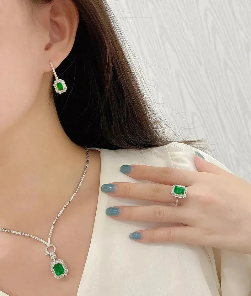 18K White Gold Emerald and Diamond Earrings for Women - Elegant Luxury Party Jewelry with Real Natural Gemstones - Perfect for Weddings, Galas, and Special Occasions