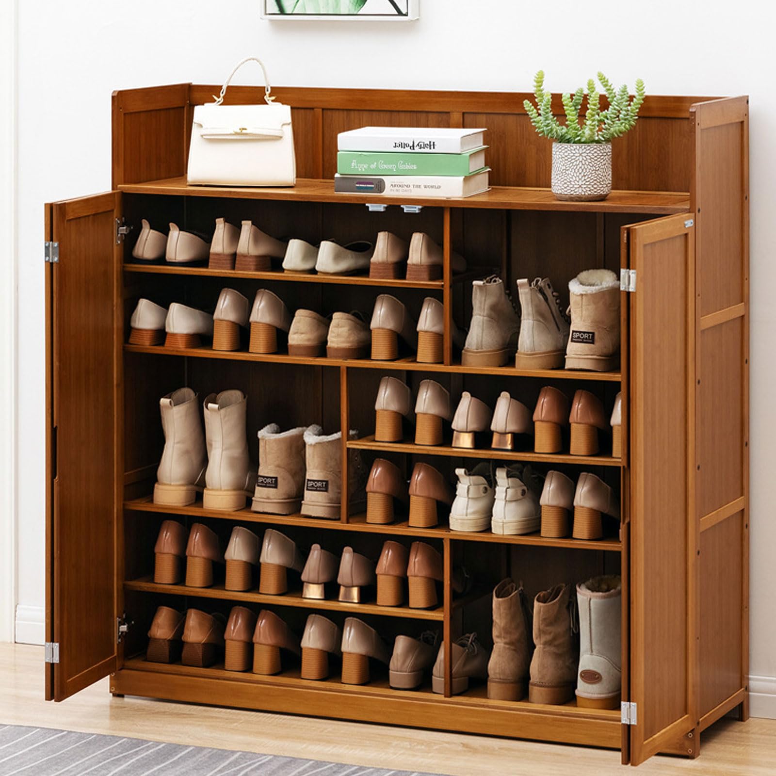 7-Tier Adjustable Bamboo Shoe Storage Cabinet - Holds 36-40 Pairs of Shoes, Sneakers & Heels - Freestanding Entryway Organizer with Drawers for Hallway, Office, Living Room - Perfect for Small Spaces & Clutter-Free Home Organization (Brown)