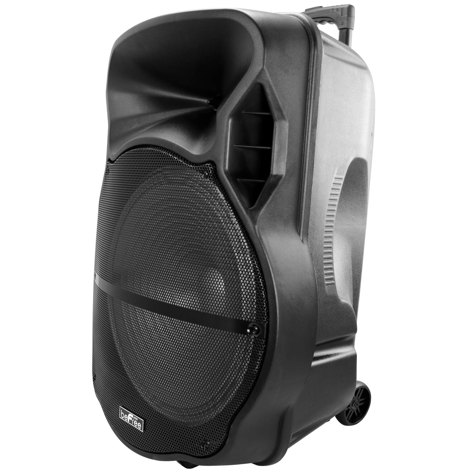 beFree Sound 18 Inch Bluetooth Party Speaker - Portable Rechargeable Wireless Speaker with LED Lights, USB/SD Playback, Mic/Guitar Inputs & FM Radio - Perfect for Outdoor Parties, Beach Gatherings & Home Entertainment
