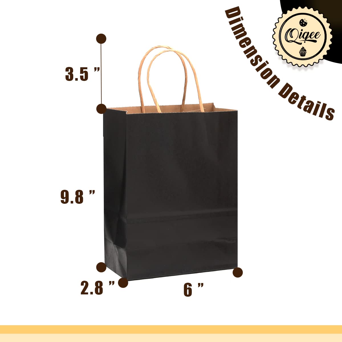 Qiqee 32-Pack Black Paper Gift Bags with Handles - 8.26