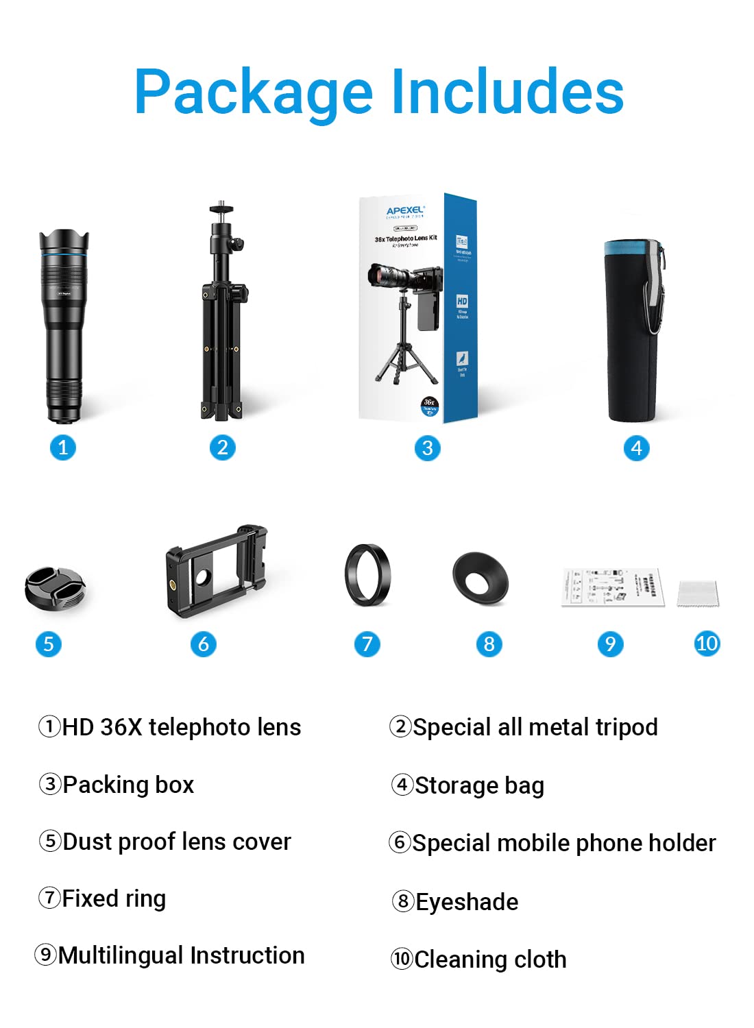 Apexel HD 36X Telephoto Lens with Tripod for iPhone 12/11 Pro, Samsung, Huawei & Most Smartphones - Capture Stunning Long-Distance Photos for Travel, Wildlife & Sports Photography