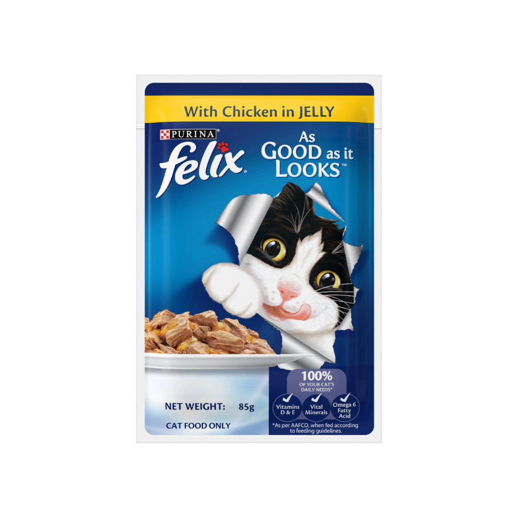 Purina Felix Kitten & Adult Cat Food - Tuna, Chicken, Mackerel & Sardine in Jelly - 85g Wet Food for Healthy Growth | Perfect for Kittens & Adult Cats at Home or Travel