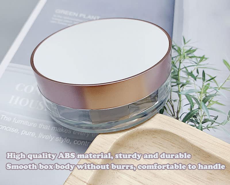 AKOAK 15ml (0.5 oz) Empty Reusable Plastic Loose Powder Compact Container - No Leaks, Includes Sponge Puff, Elastic Net Sifter & Screw Lid - DIY Makeup Case for Travel & Daily Touch-Ups (White)