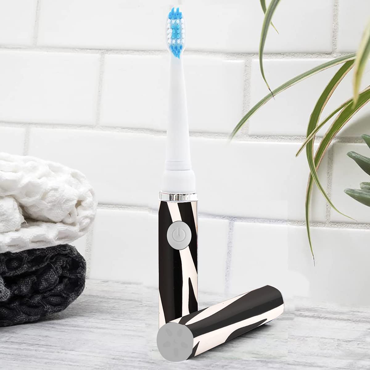 Pop Sonic Electric Toothbrush for Kids & Travel - Zebra Design, 2 Speed Modes (15,000-30,000 RPM), DuPont Nylon Bristles, Battery Powered - Perfect for Home, School & Family Trips