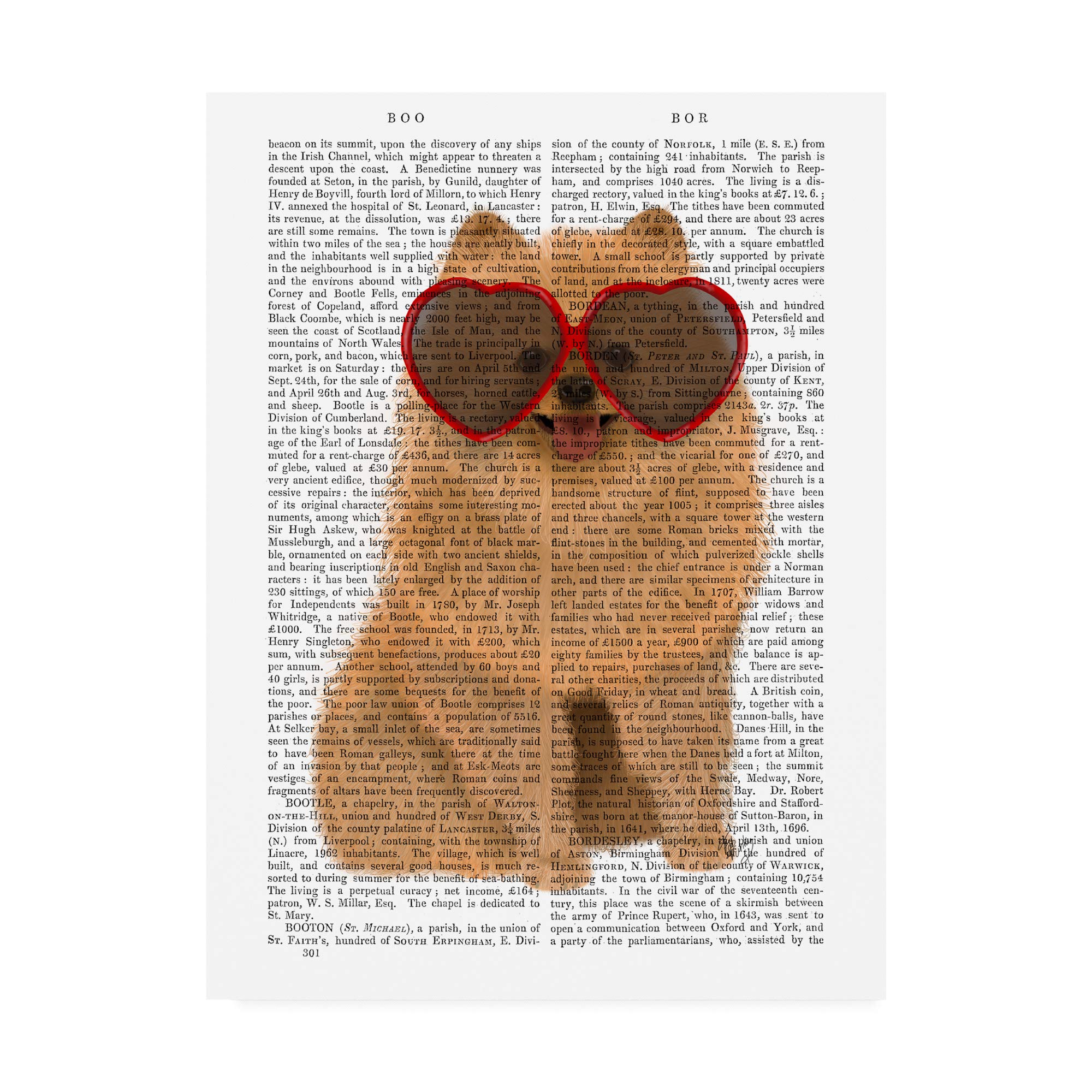 Fab Funky Pomeranian & Heart Glasses Wall Art Print - 35x47 Inches - Cute Dog & Heart Sunglasses Decor for Living Room, Bedroom, Office