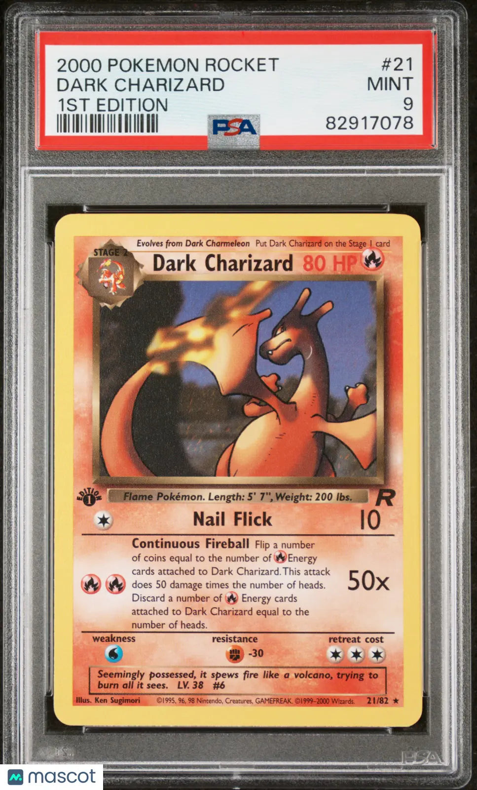 2000 Pokemon Rocket Dark Charizard 1st Edition PSA 9 #21 - Rare Trading Card for Collectors & Battles - Perfect for Gaming Tournaments & Investment