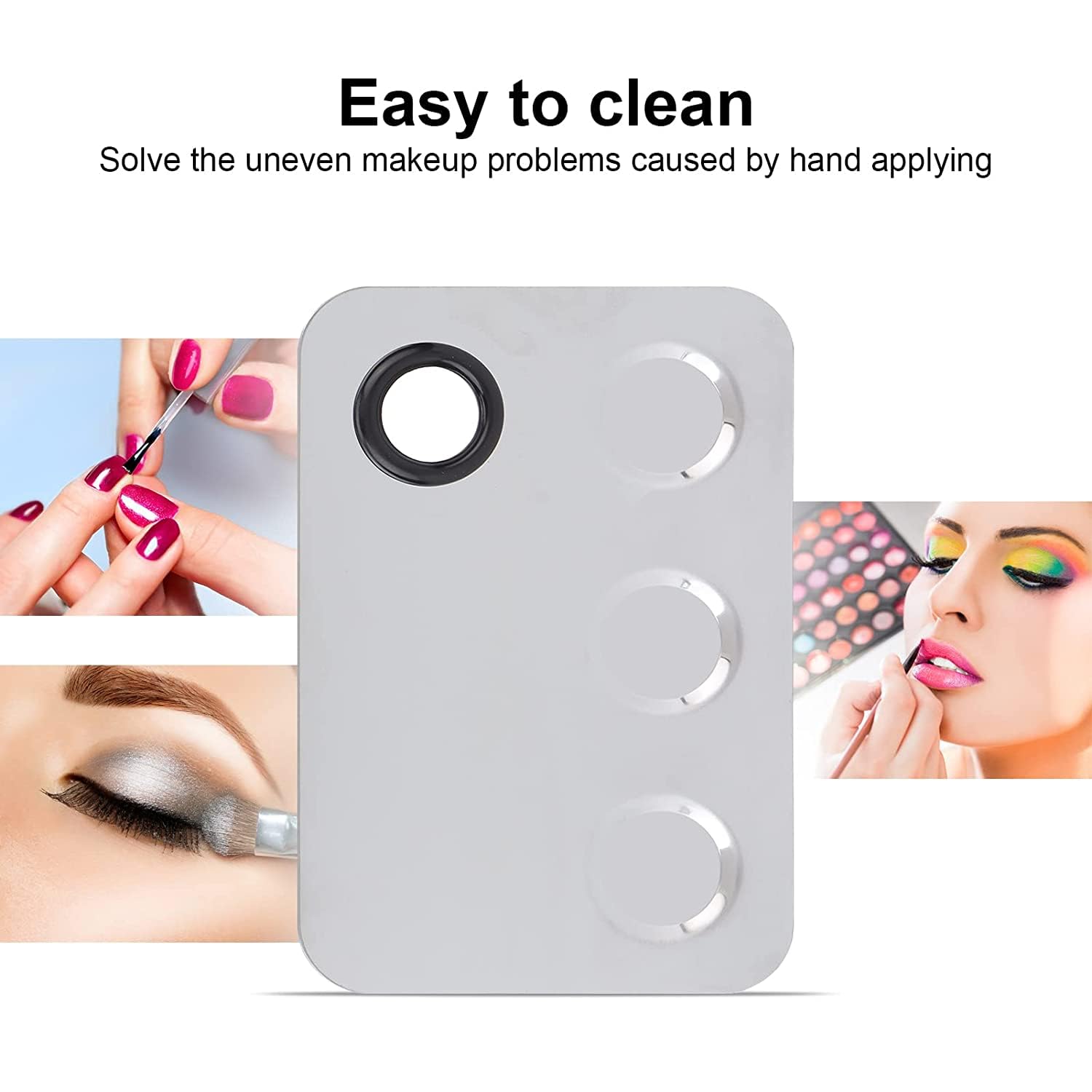 Elecsera 5-Hole Stainless Steel Makeup Palette - Professional Nail Art Polish Mixing Plate for Cosmetics & Manicure - Perfect for Salon, Home Use & Travel Beauty Kit
