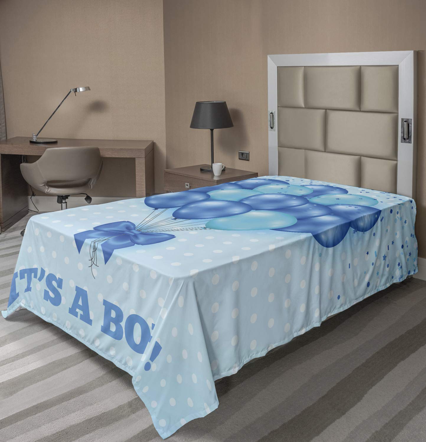 Ambesonne Blue Flat Sheet - Balloons on Nostalgic Polka Dots Backdrop, Celebration Themed Artwork, Soft & Comfortable Twin Size Top Sheet (Sky Blue) | Perfect for Birthday Parties, Guest Bedrooms & Themed Decor