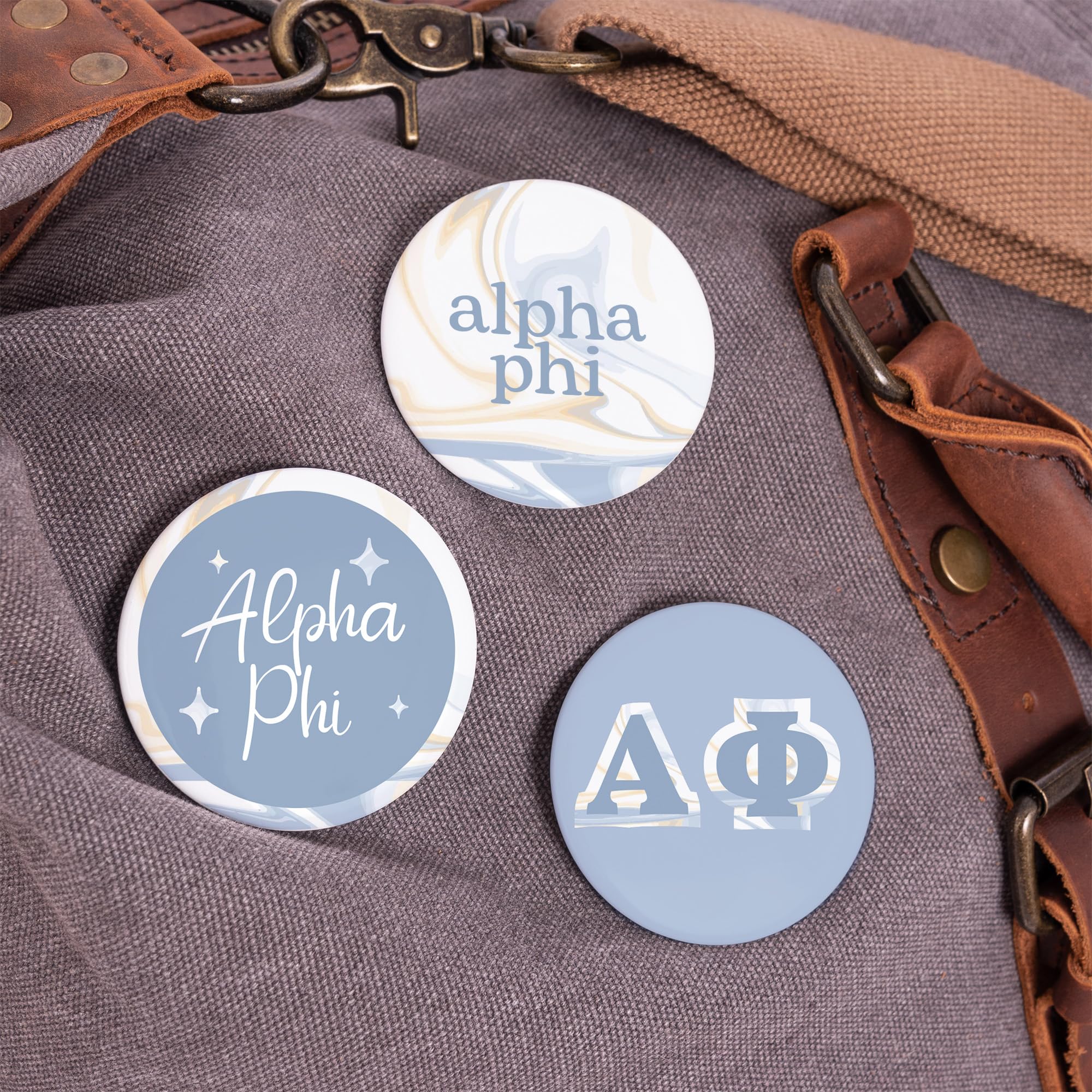 Alpha Phi Sorority Pin Set - 3 Piece Variety Button Badges with Marble Design (2.25 inch) - Perfect for Sorority Events, Greek Life Accessories & Sisterhood Gifts