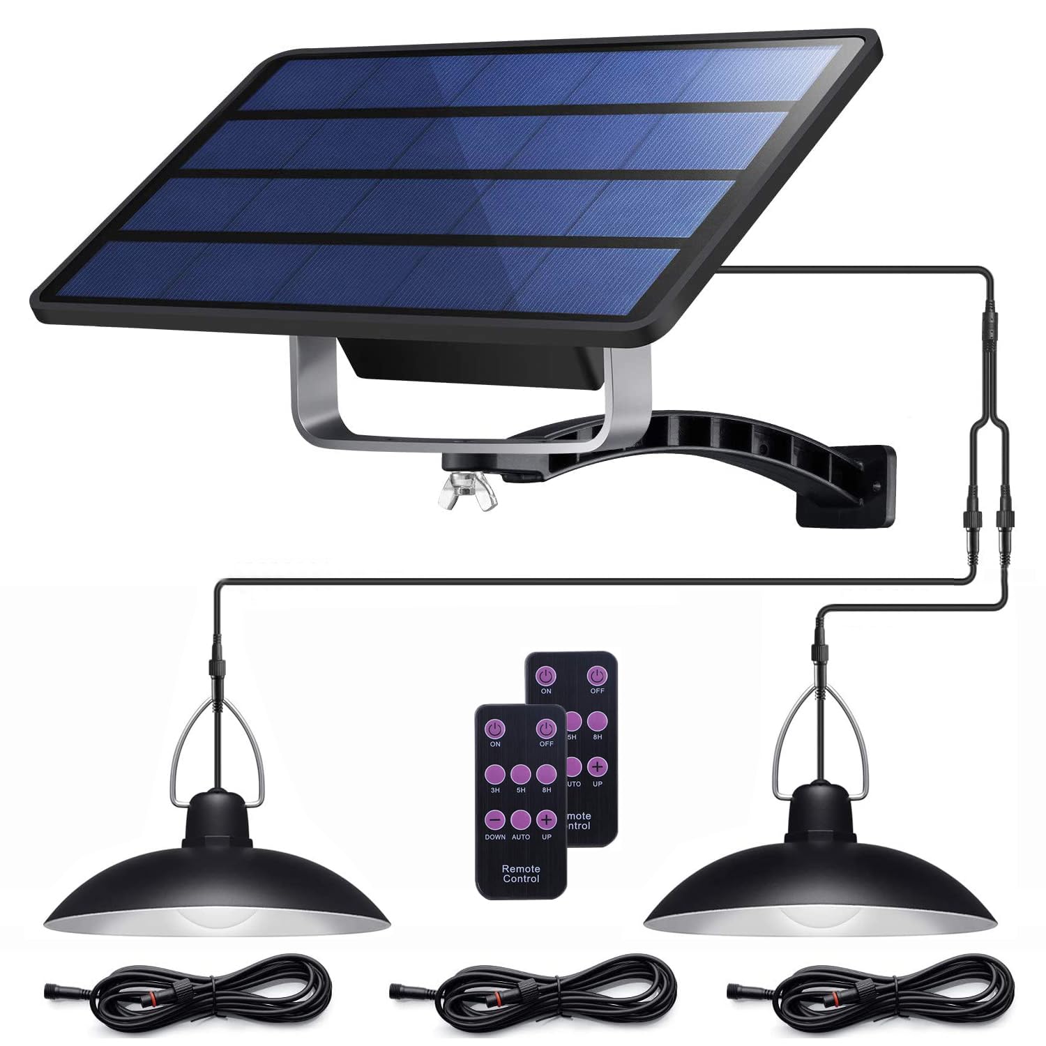 Upgraded Solar Pendant Lights with Dual Bulbs - IP65 Waterproof Outdoor Lighting with Remote Control & Auto Dusk to Dawn Sensor - Perfect for Sheds, Barns, Chicken Coops, Stables, Pig Pens, Tents & Patio Decor - Energy Efficient Solar Powered Lights for Garden, Yard & Farm Use