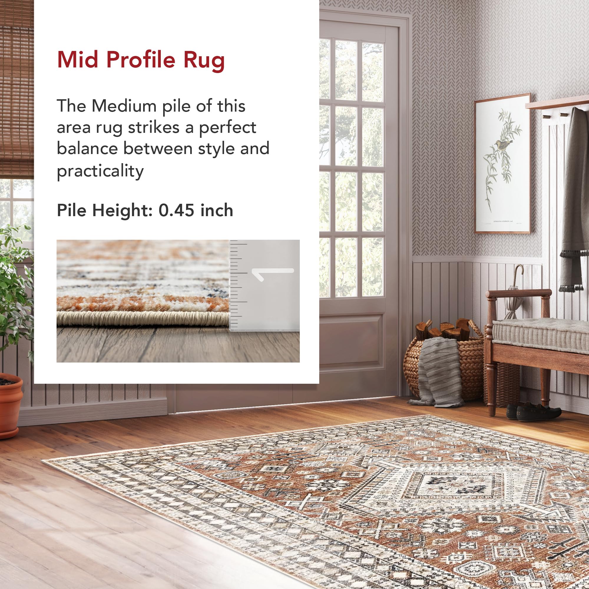 nuLOOM Fringed Performance Indoor Area Rug 8' x 10' Vanesa Rust - Power Loomed, Easy to Clean, Durable & Non-Shedding - Perfect for Living Room, Bedroom & High Traffic Areas