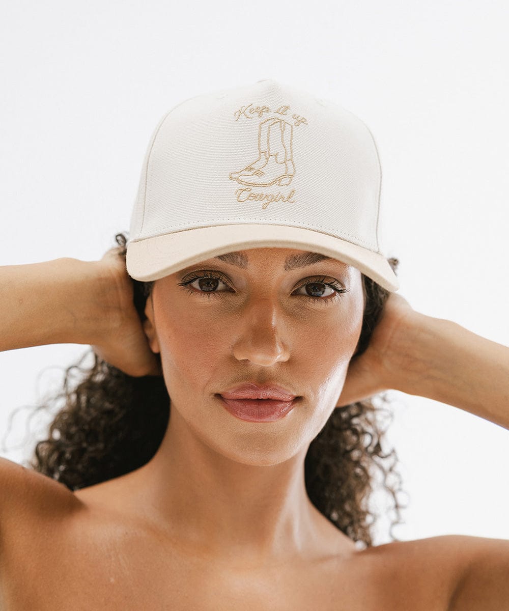 Keep It Up Cowgirl Canvas Trucker Hat - Stylish Western Cowgirl Hat for Women - Perfect for Rodeo, Country Music Festivals & Outdoor Adventures