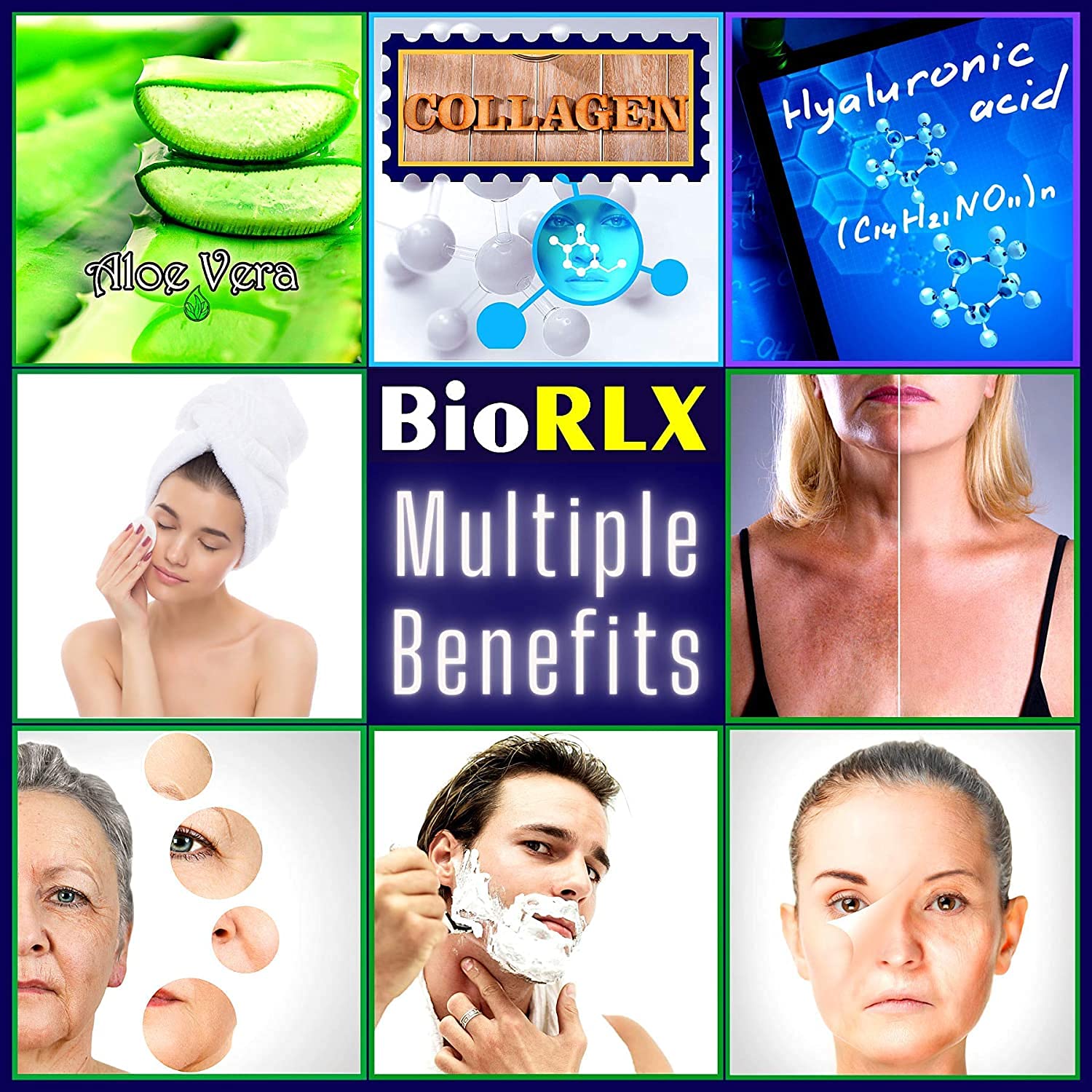 BioRLX 99% Pure Aloe Vera Gel with Collagen & Hyaluronic Acid - Hydrating Face, Body & Hair Care - Soothes Sunburn, Aftershave & Dry Skin - 8.5 fl.oz (250ml) - Perfect for Daily Moisturizing, Post-Sun Recovery & Skin Repair